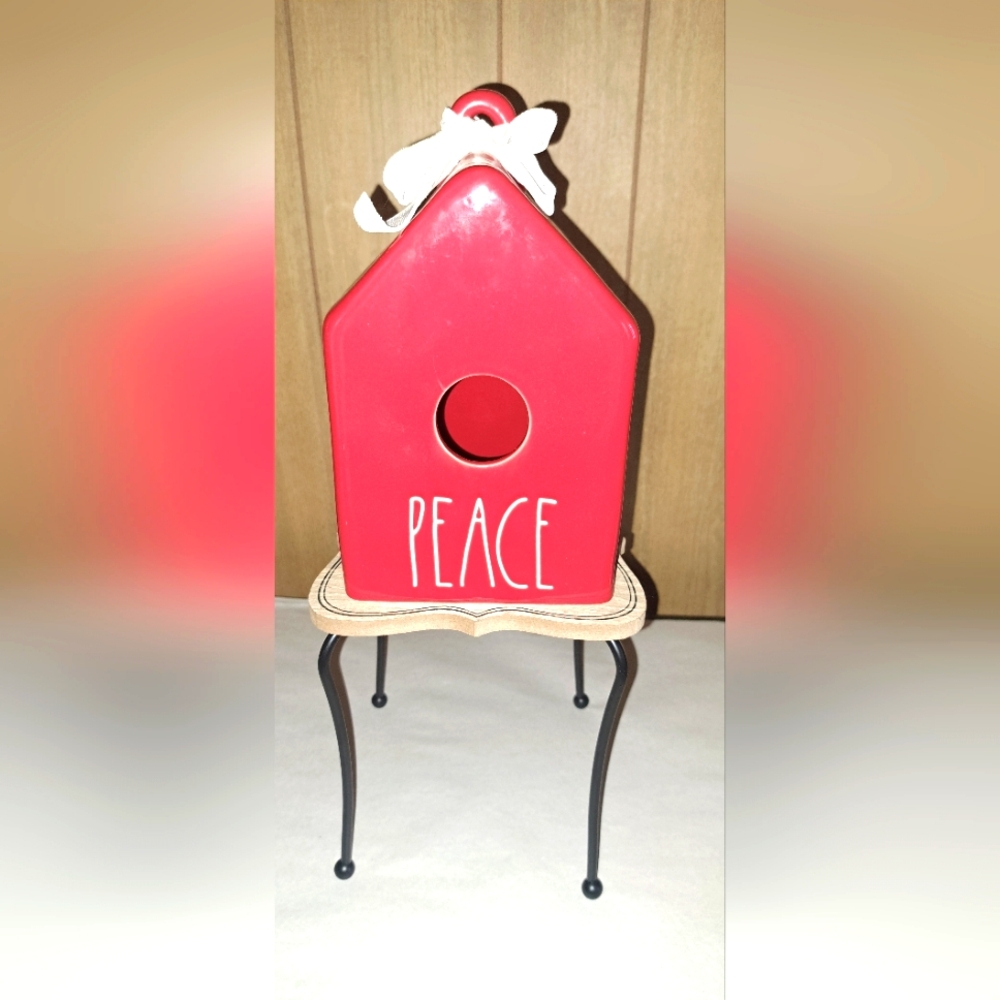 New Rae Dunn Artisan Collection Red Peace Birdhouse Outdoors Home Decor Finches